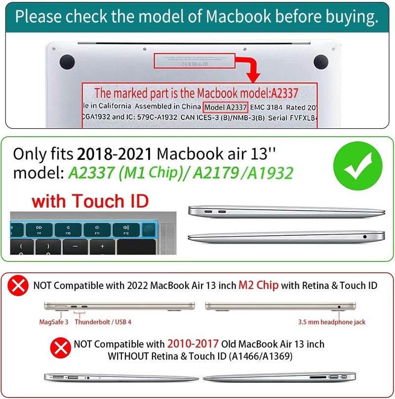 CISSOOK for MacBook Air 13 Inch Case 2021-2018 Release,Plastic Hard Shell Case with Keyboard Cover and Screen Protector for MacBook Air 13 A2337 M1 A2179 A1932 Model with Touch ID - Crystal Green - Image 2
